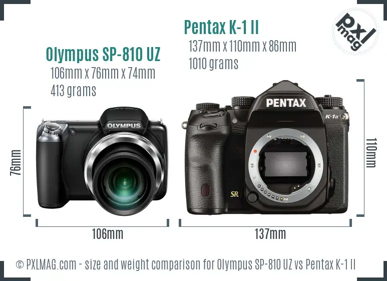 Olympus SP-810 UZ vs Pentax K-1 II size comparison