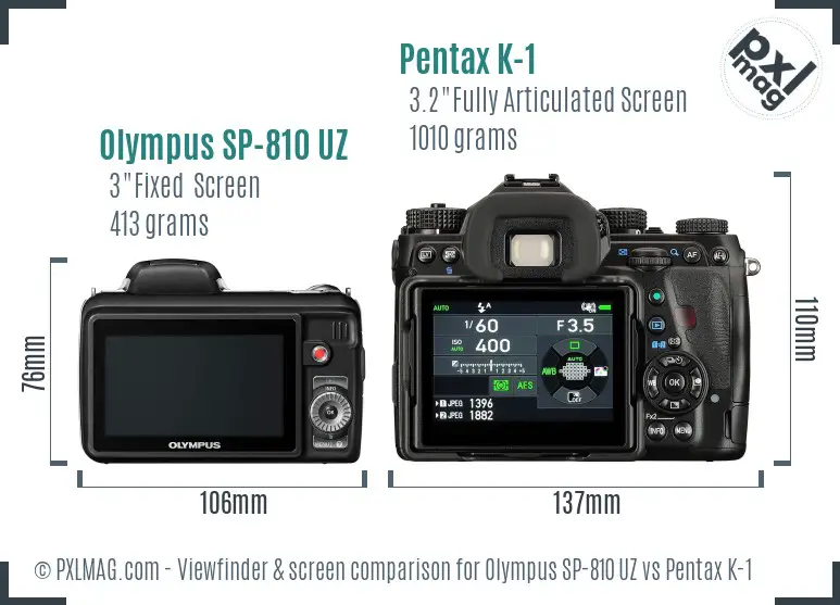 Olympus SP-810 UZ vs Pentax K-1 Screen and Viewfinder comparison