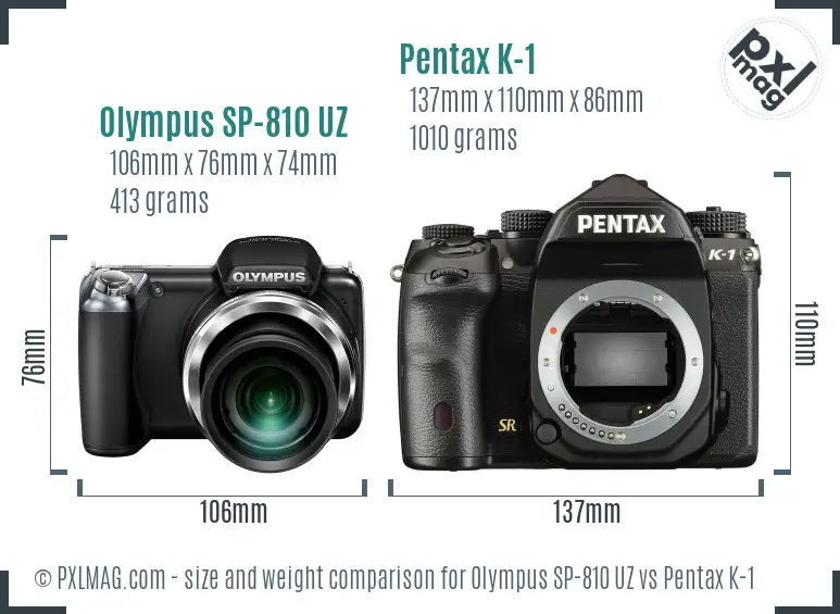 Olympus SP-810 UZ vs Pentax K-1 size comparison