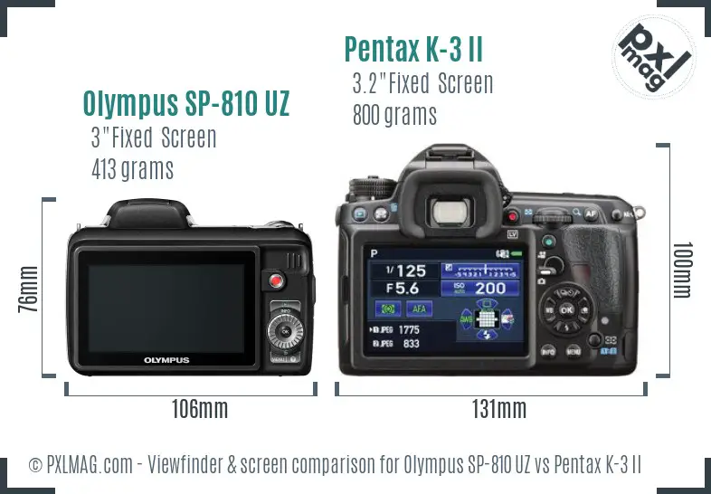 Olympus SP-810 UZ vs Pentax K-3 II Screen and Viewfinder comparison
