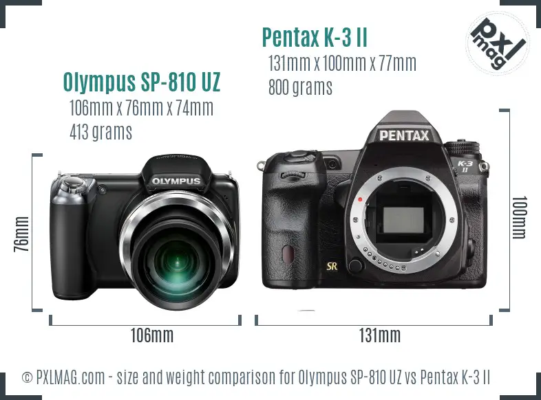 Olympus SP-810 UZ vs Pentax K-3 II size comparison