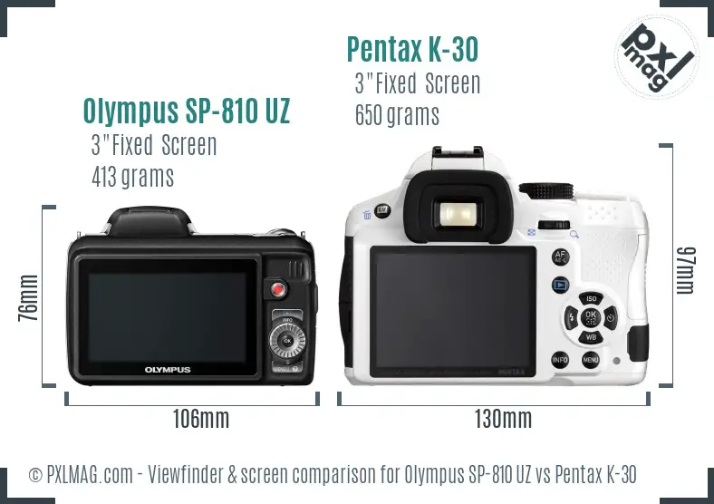 Olympus SP-810 UZ vs Pentax K-30 Screen and Viewfinder comparison