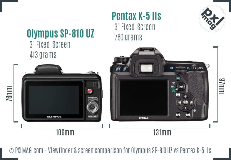 Olympus SP-810 UZ vs Pentax K-5 IIs Screen and Viewfinder comparison