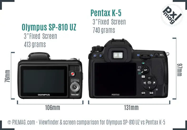 Olympus SP-810 UZ vs Pentax K-5 Screen and Viewfinder comparison