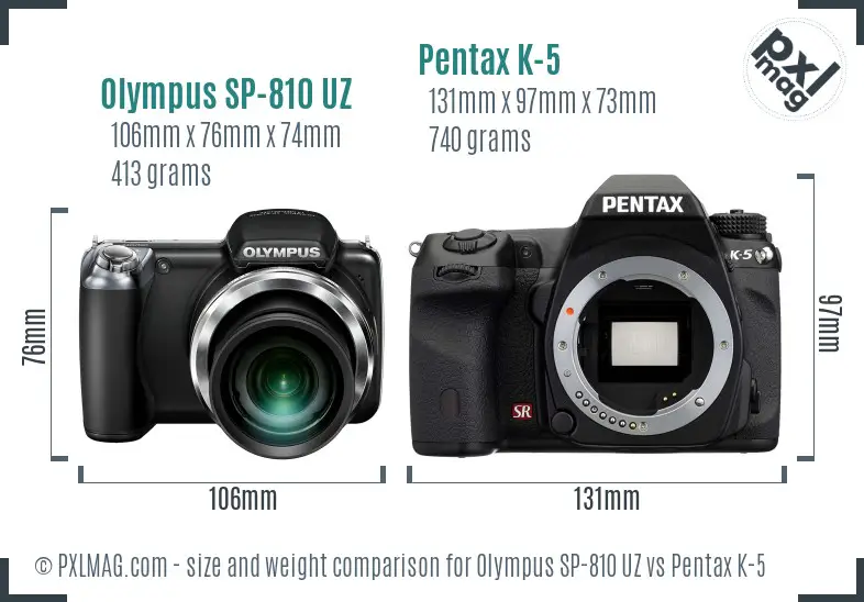 Olympus SP-810 UZ vs Pentax K-5 size comparison