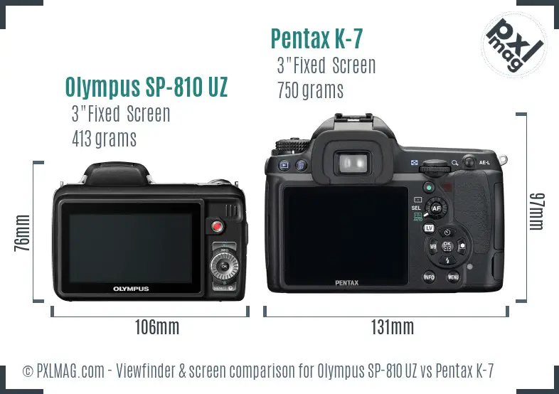 Olympus SP-810 UZ vs Pentax K-7 Screen and Viewfinder comparison