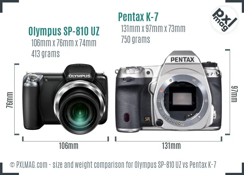 Olympus SP-810 UZ vs Pentax K-7 size comparison