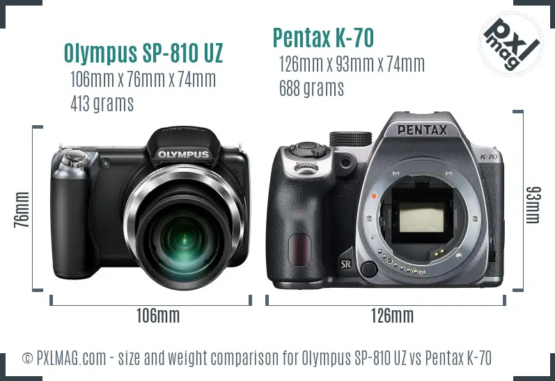 Olympus SP-810 UZ vs Pentax K-70 size comparison