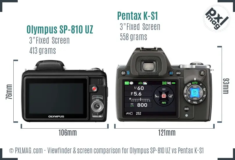 Olympus SP-810 UZ vs Pentax K-S1 Screen and Viewfinder comparison