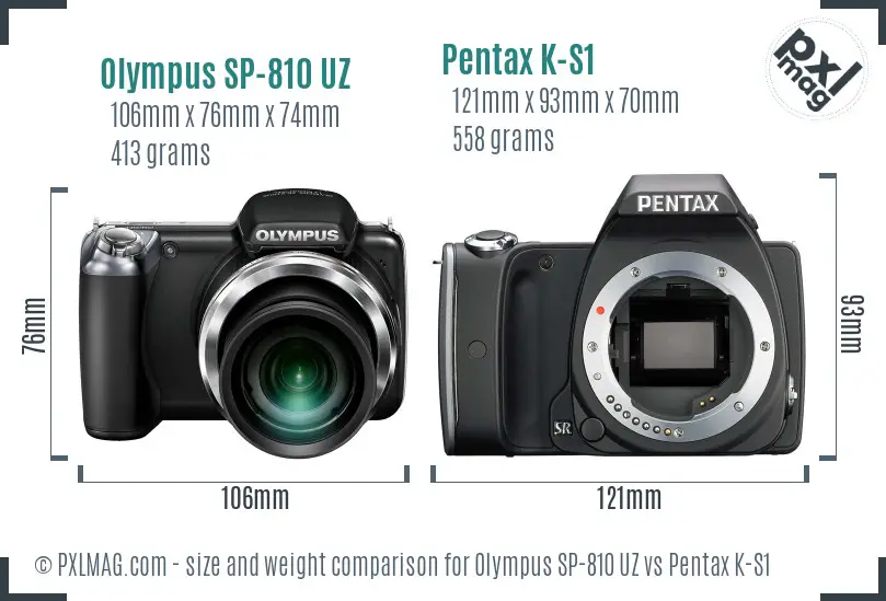 Olympus SP-810 UZ vs Pentax K-S1 size comparison