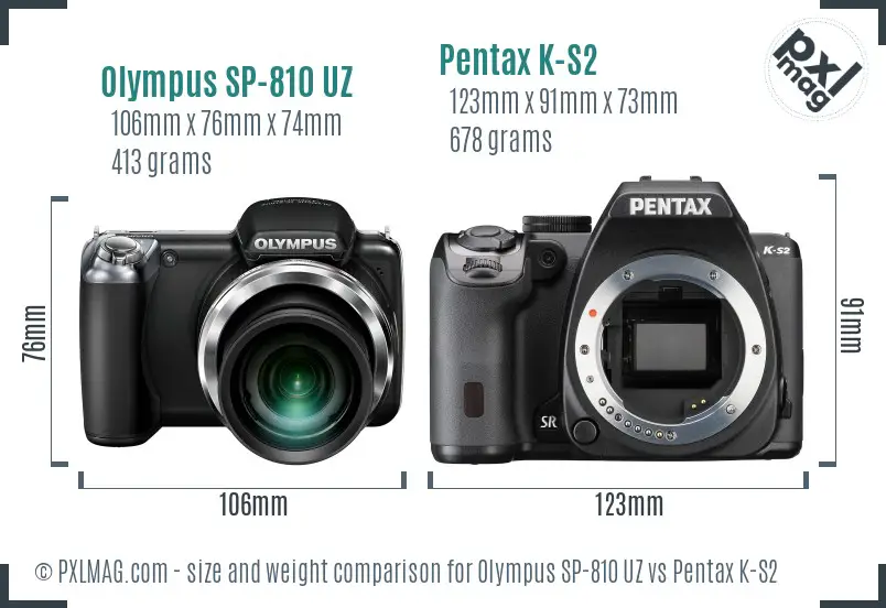 Olympus SP-810 UZ vs Pentax K-S2 size comparison