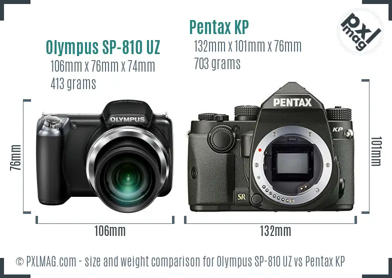 Olympus SP-810 UZ vs Pentax KP size comparison