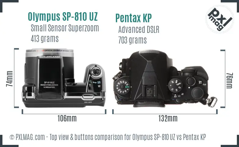 Olympus SP-810 UZ vs Pentax KP top view buttons comparison
