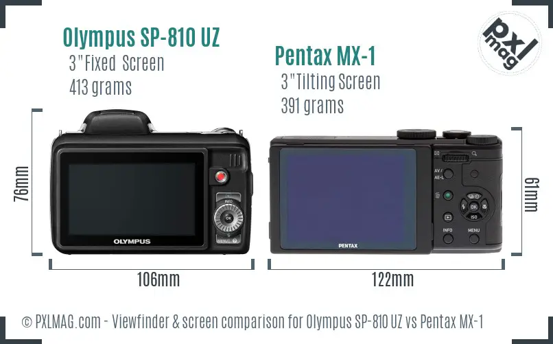 Olympus SP-810 UZ vs Pentax MX-1 Screen and Viewfinder comparison