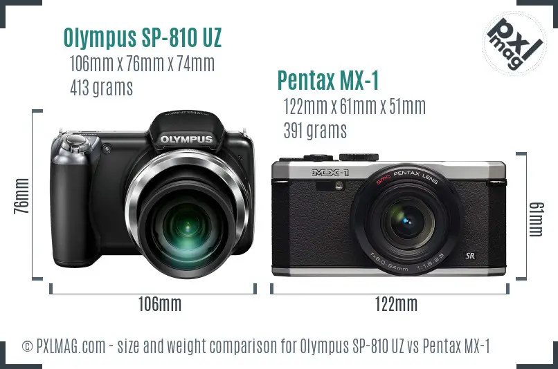 Olympus SP-810 UZ vs Pentax MX-1 size comparison