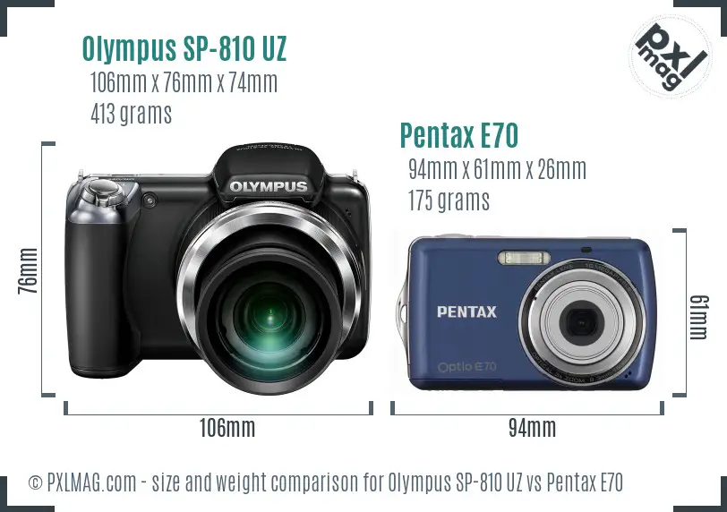 Olympus SP-810 UZ vs Pentax E70 size comparison
