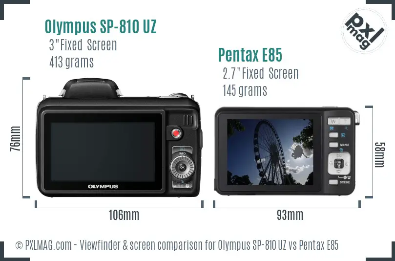 Olympus SP-810 UZ vs Pentax E85 Screen and Viewfinder comparison