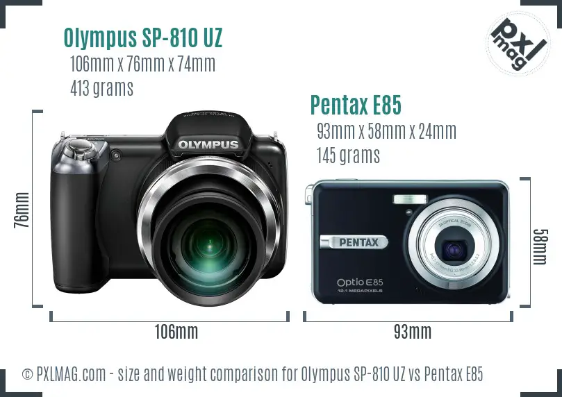 Olympus SP-810 UZ vs Pentax E85 size comparison