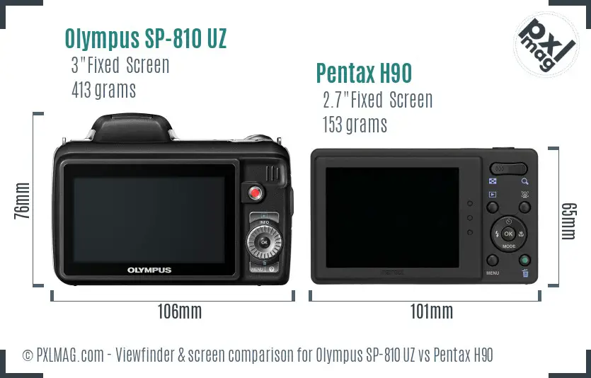 Olympus SP-810 UZ vs Pentax H90 Screen and Viewfinder comparison