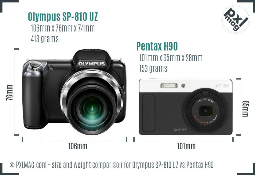 Olympus SP-810 UZ vs Pentax H90 size comparison