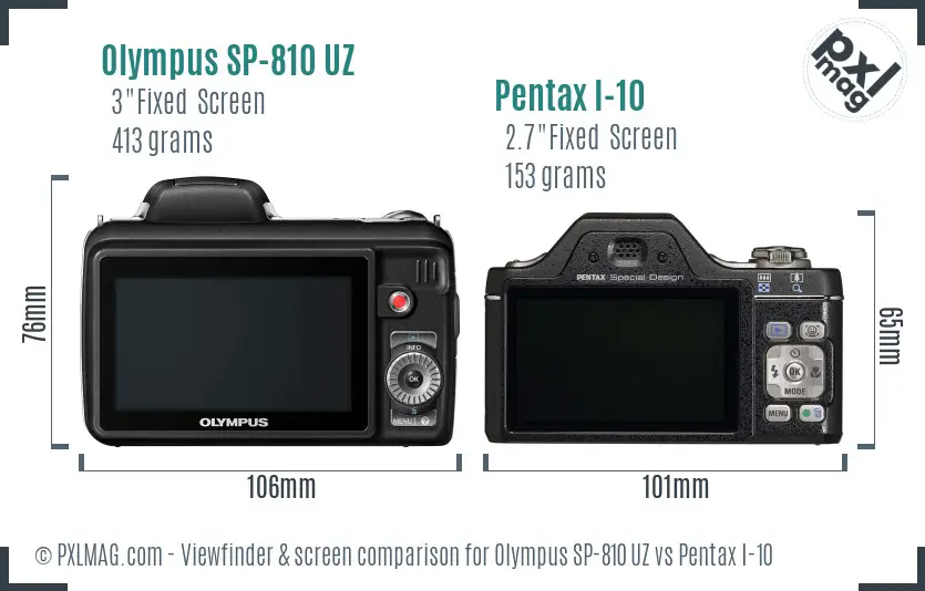 Olympus SP-810 UZ vs Pentax I-10 Screen and Viewfinder comparison