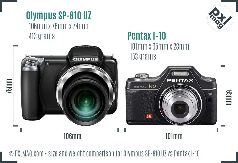 Olympus SP-810 UZ vs Pentax I-10 size comparison