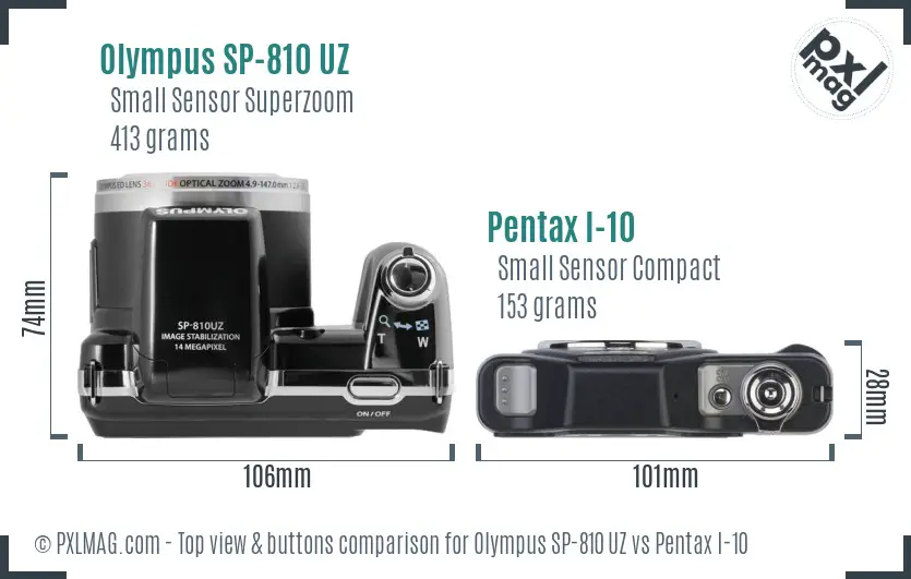 Olympus SP-810 UZ vs Pentax I-10 top view buttons comparison