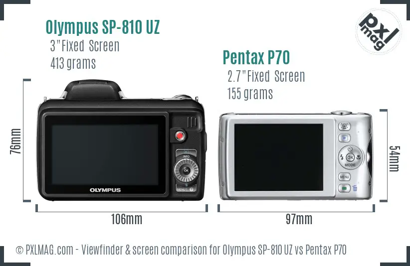 Olympus SP-810 UZ vs Pentax P70 Screen and Viewfinder comparison