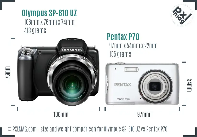Olympus SP-810 UZ vs Pentax P70 size comparison