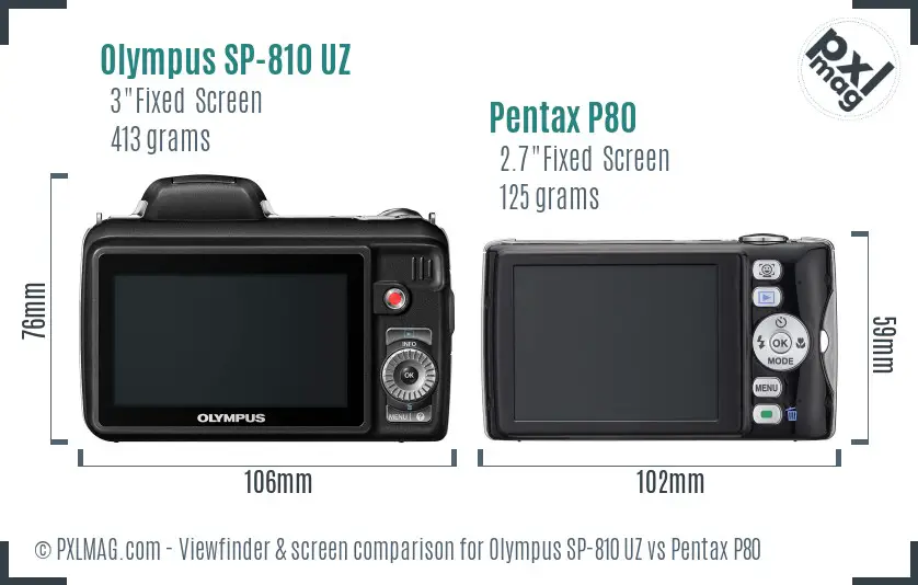 Olympus SP-810 UZ vs Pentax P80 Screen and Viewfinder comparison