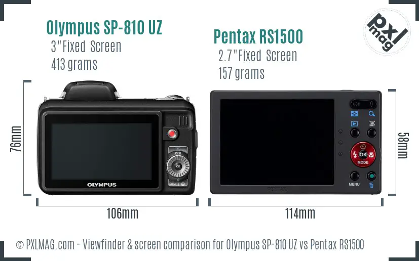 Olympus SP-810 UZ vs Pentax RS1500 Screen and Viewfinder comparison