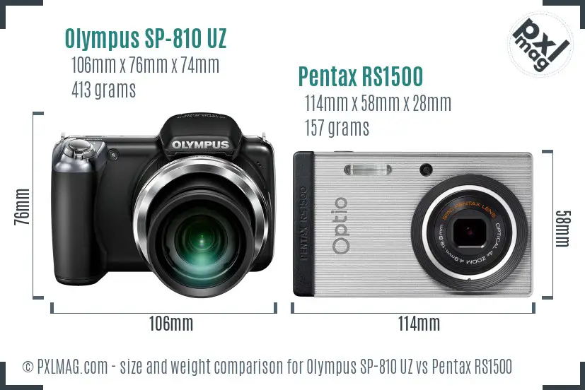 Olympus SP-810 UZ vs Pentax RS1500 size comparison