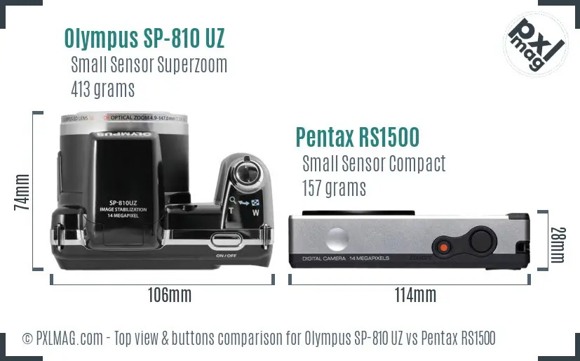 Olympus SP-810 UZ vs Pentax RS1500 top view buttons comparison