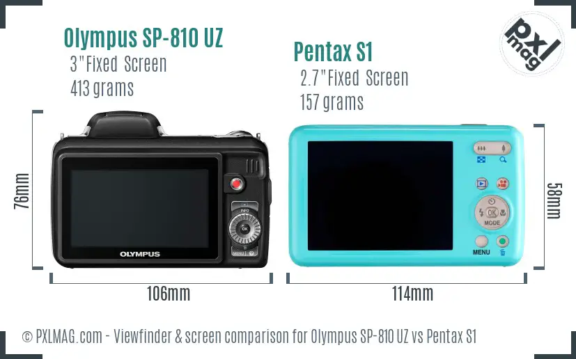 Olympus SP-810 UZ vs Pentax S1 Screen and Viewfinder comparison