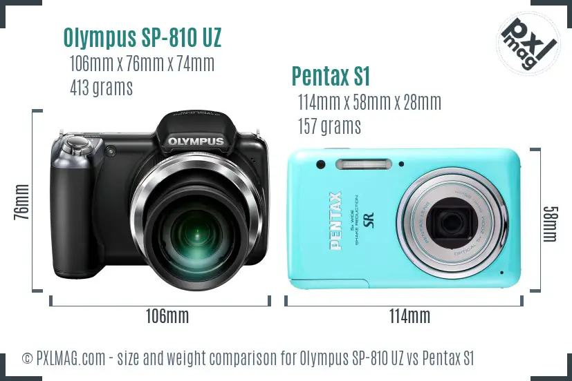 Olympus SP-810 UZ vs Pentax S1 size comparison