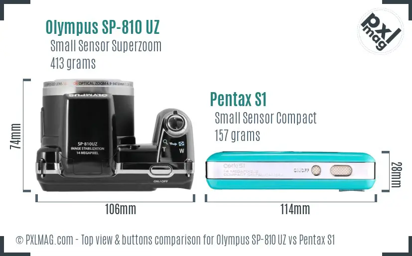 Olympus SP-810 UZ vs Pentax S1 top view buttons comparison