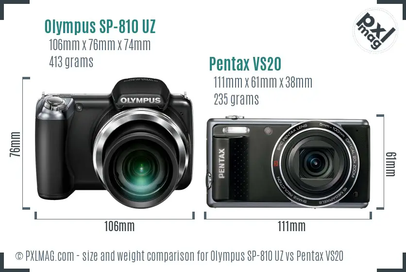 Olympus SP-810 UZ vs Pentax VS20 size comparison
