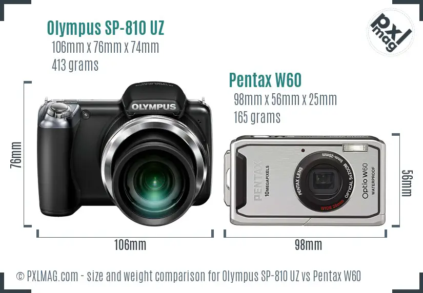 Olympus SP-810 UZ vs Pentax W60 size comparison