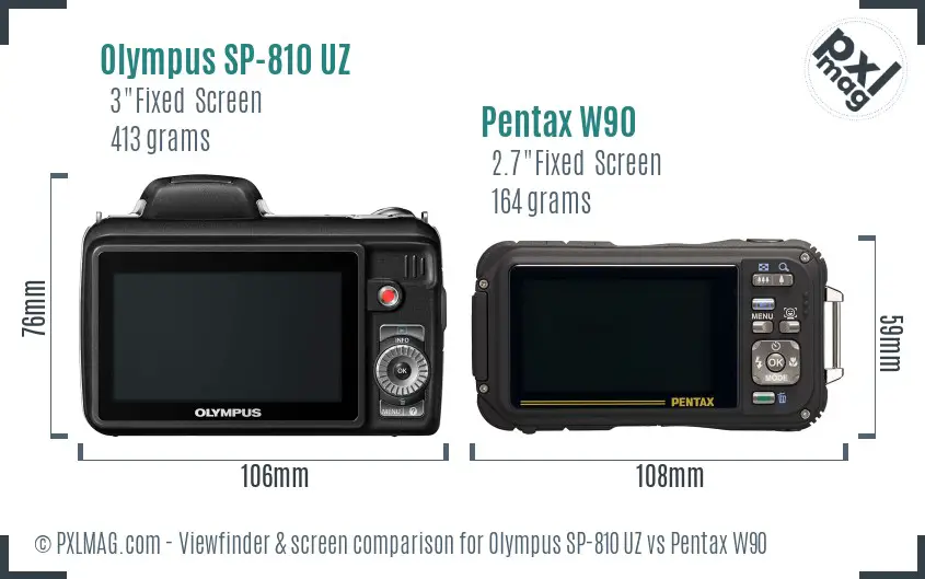 Olympus SP-810 UZ vs Pentax W90 Screen and Viewfinder comparison