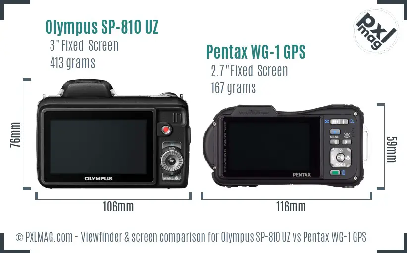 Olympus SP-810 UZ vs Pentax WG-1 GPS Screen and Viewfinder comparison