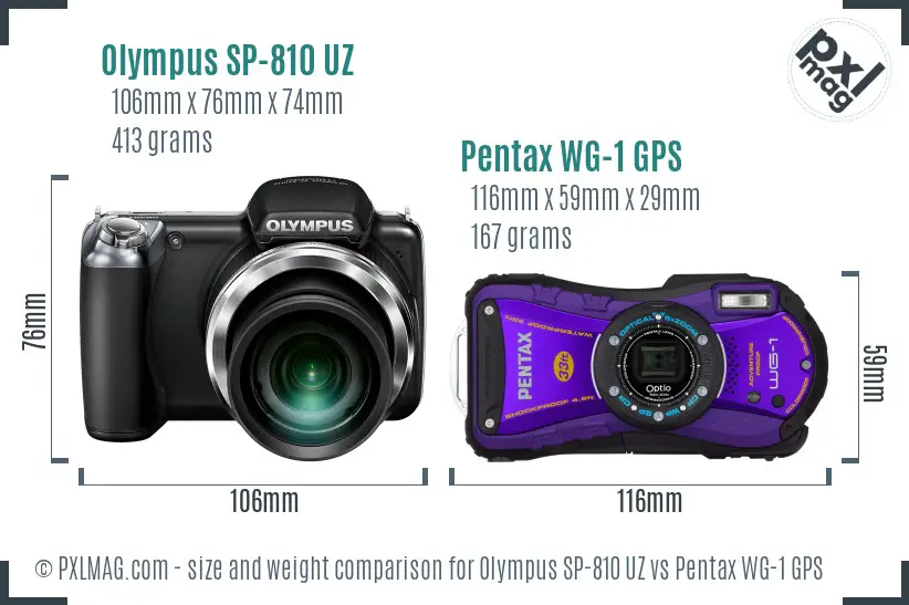 Olympus SP-810 UZ vs Pentax WG-1 GPS size comparison