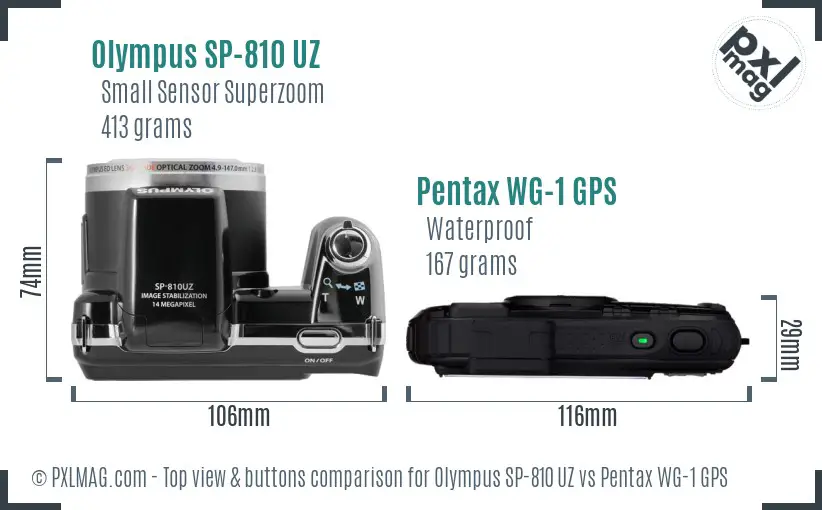 Olympus SP-810 UZ vs Pentax WG-1 GPS top view buttons comparison