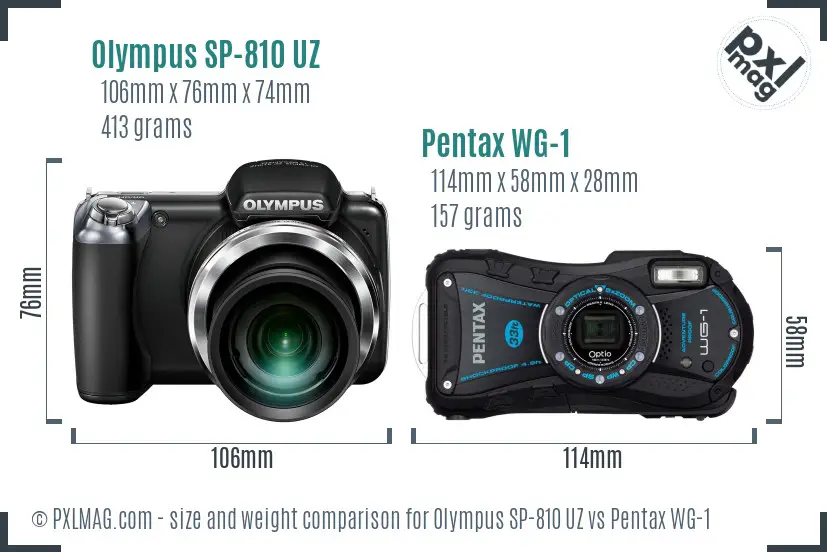 Olympus SP-810 UZ vs Pentax WG-1 size comparison