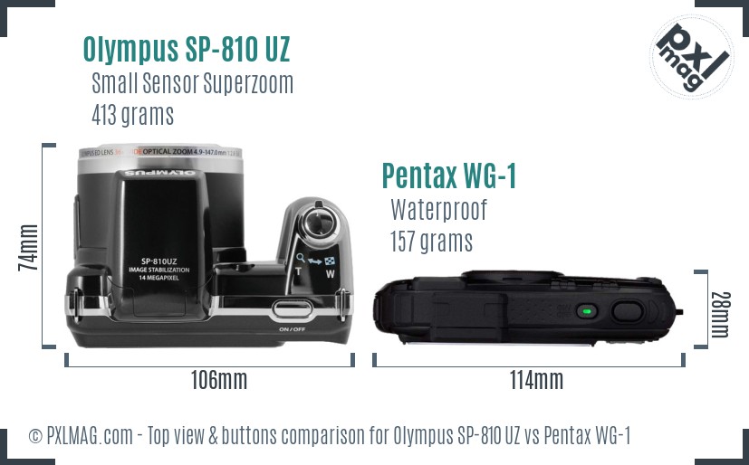 Olympus SP-810 UZ vs Pentax WG-1 top view buttons comparison