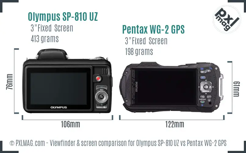 Olympus SP-810 UZ vs Pentax WG-2 GPS Screen and Viewfinder comparison
