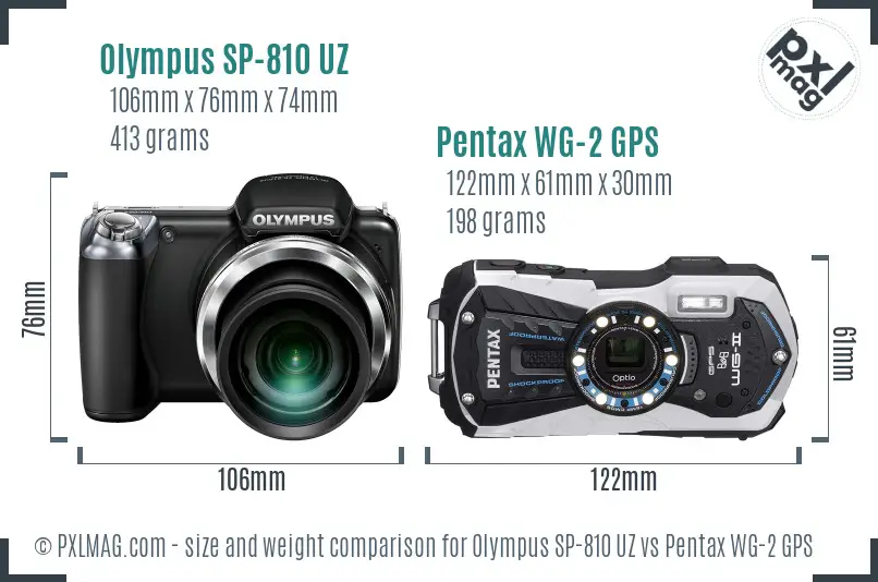 Olympus SP-810 UZ vs Pentax WG-2 GPS size comparison