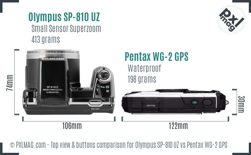 Olympus SP-810 UZ vs Pentax WG-2 GPS top view buttons comparison