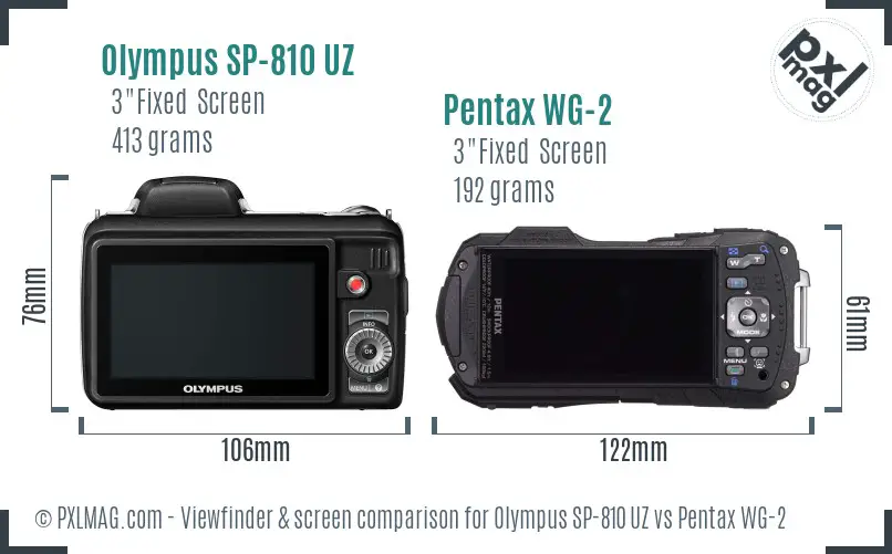 Olympus SP-810 UZ vs Pentax WG-2 Screen and Viewfinder comparison