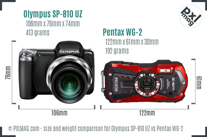 Olympus SP-810 UZ vs Pentax WG-2 size comparison