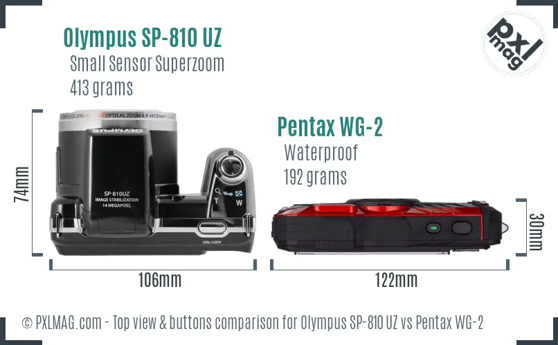 Olympus SP-810 UZ vs Pentax WG-2 top view buttons comparison
